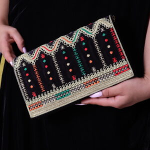 black embroidered bag with takhlila theme