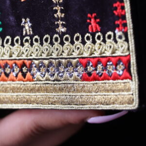 black embroidered bag with takhlila theme