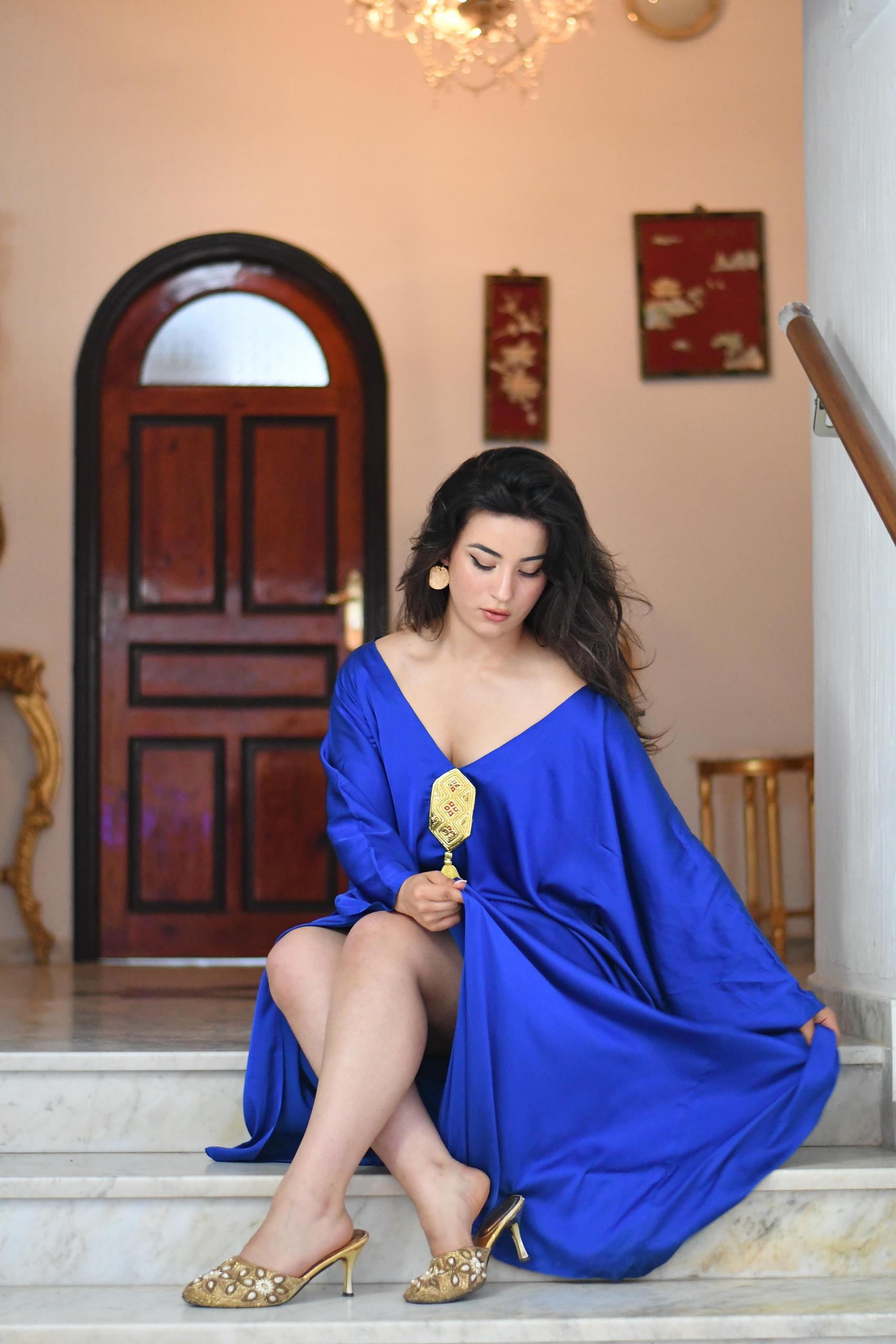 Royal blue- embroidered with gold and silver threads - Image 2