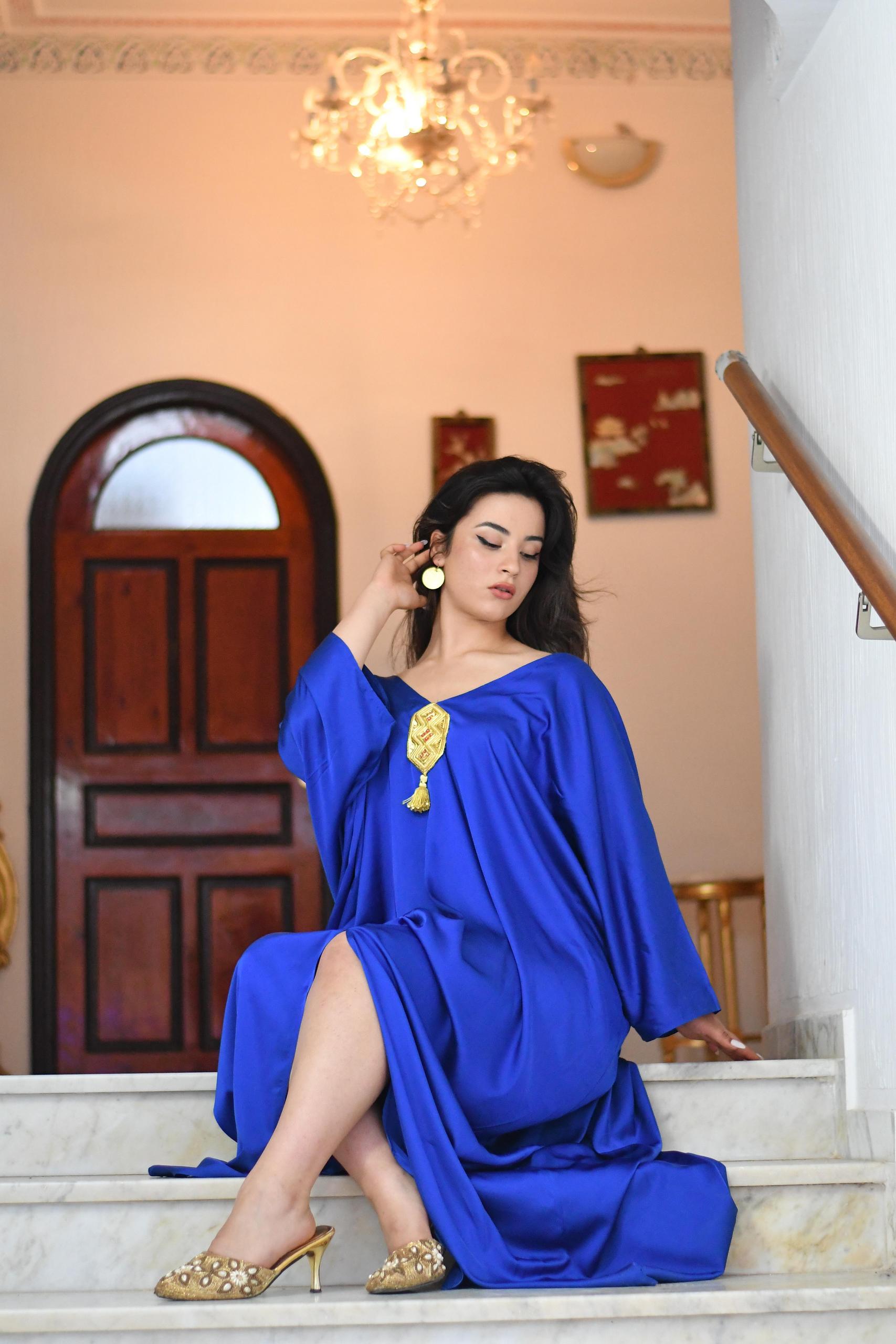 Royal blue- embroidered with gold and silver threads - Image 3