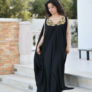 Black Dress B1- embroidered with silver threads