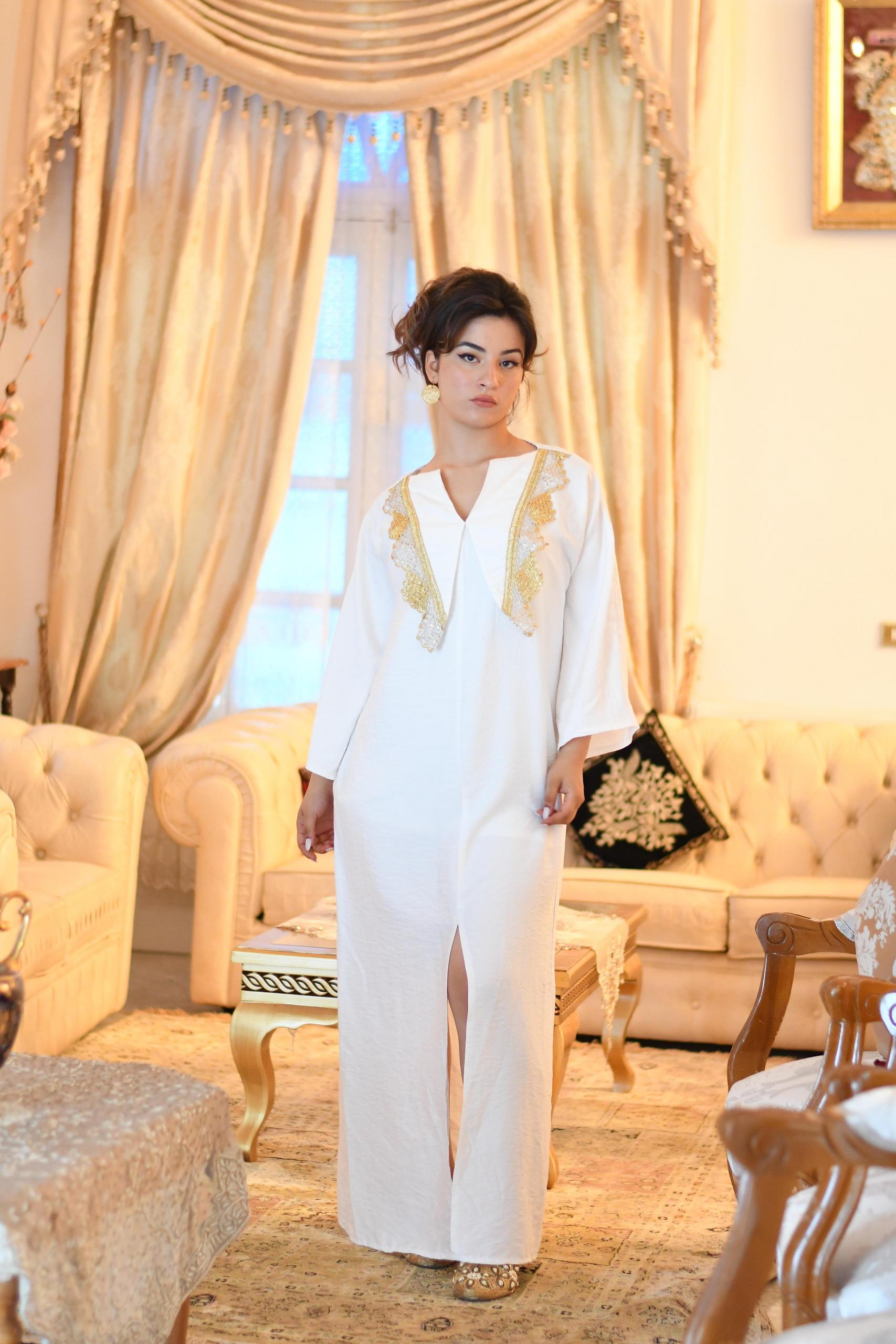 white dress VB -embroidered with gold and silver threads