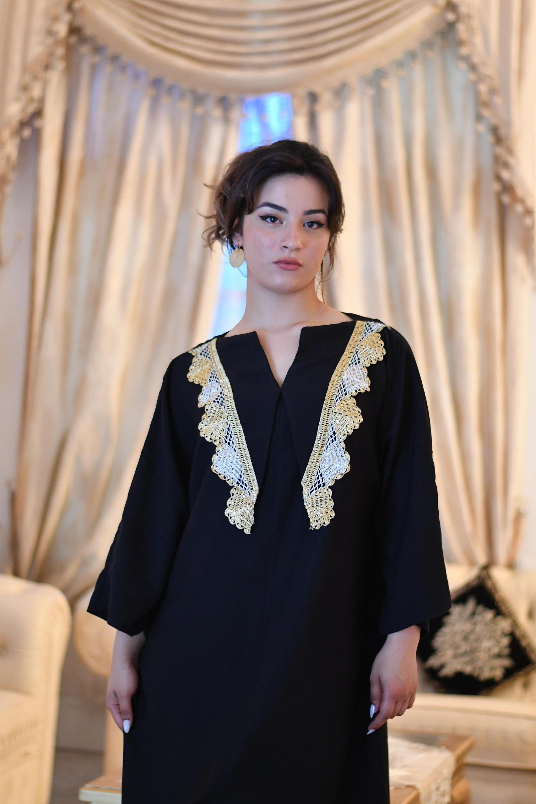 black dress VB -embroidered with gold and silver threads