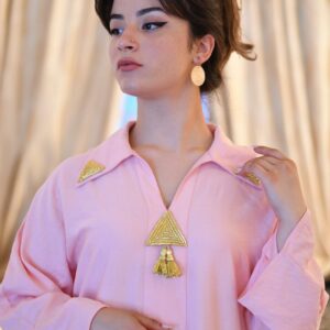 Light Pink Dress - embroidered with lace and silver threads