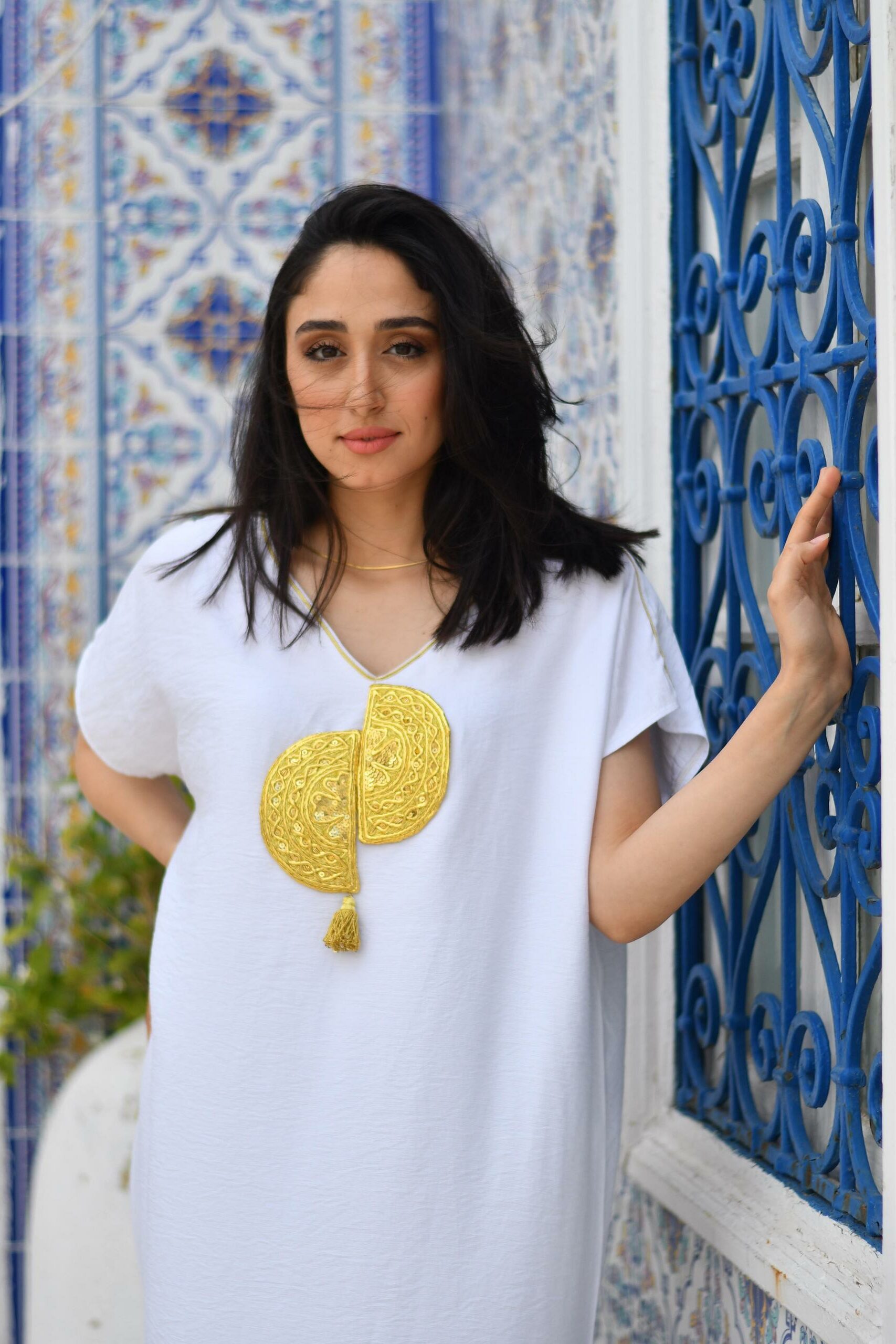 White dress - embroidered with gold and silver threads