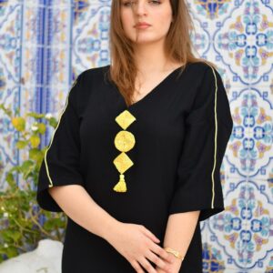 Black dress w-1 embroidered with gold silver threads