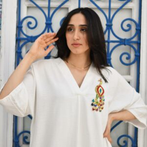 White dress - embroidered with sequins and silver threads